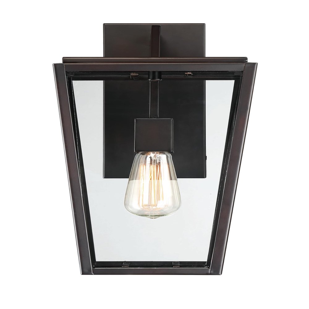 Savoy House 5-547-13 Milton Modern Clear Glass Outdoor Wall Lantern, 1-Light 60 Watt, 17" H x 8" W, English Bronze