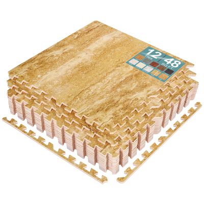 Sorbus Interlocking Wood Grain Foam Floor Tiles (12 Pack, Marble)