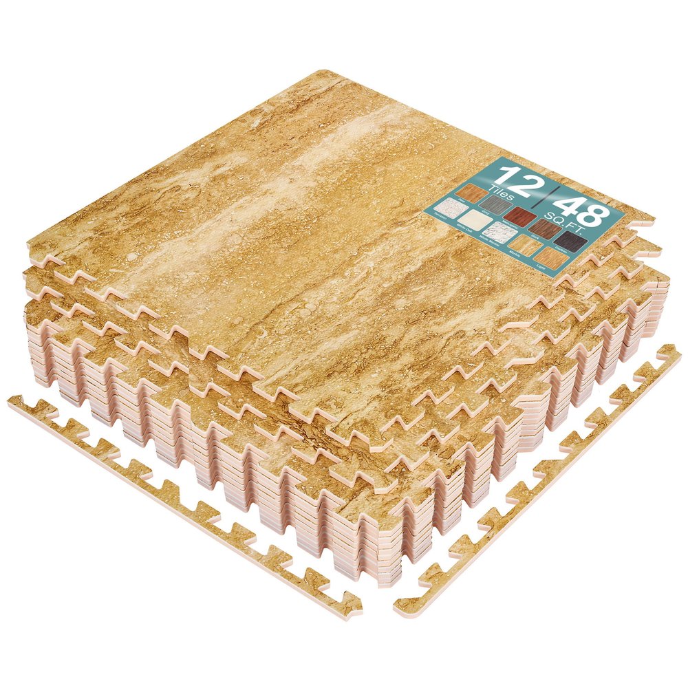 Sorbus Interlocking Wood Grain Foam Floor Tiles (12 Pack, Marble)