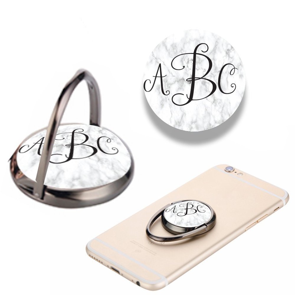 Custom Monogram Mobile Phone Ring Holder Set of 2 (Marble)