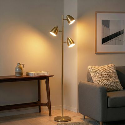 Brightech Jacob LED Standing Lamp, Modern Bright Floor Lamps for Living Rooms & Bedrooms, Tall LED Lighting Lamp with Adjustable 3 Light Tree Antique Brass/Gold