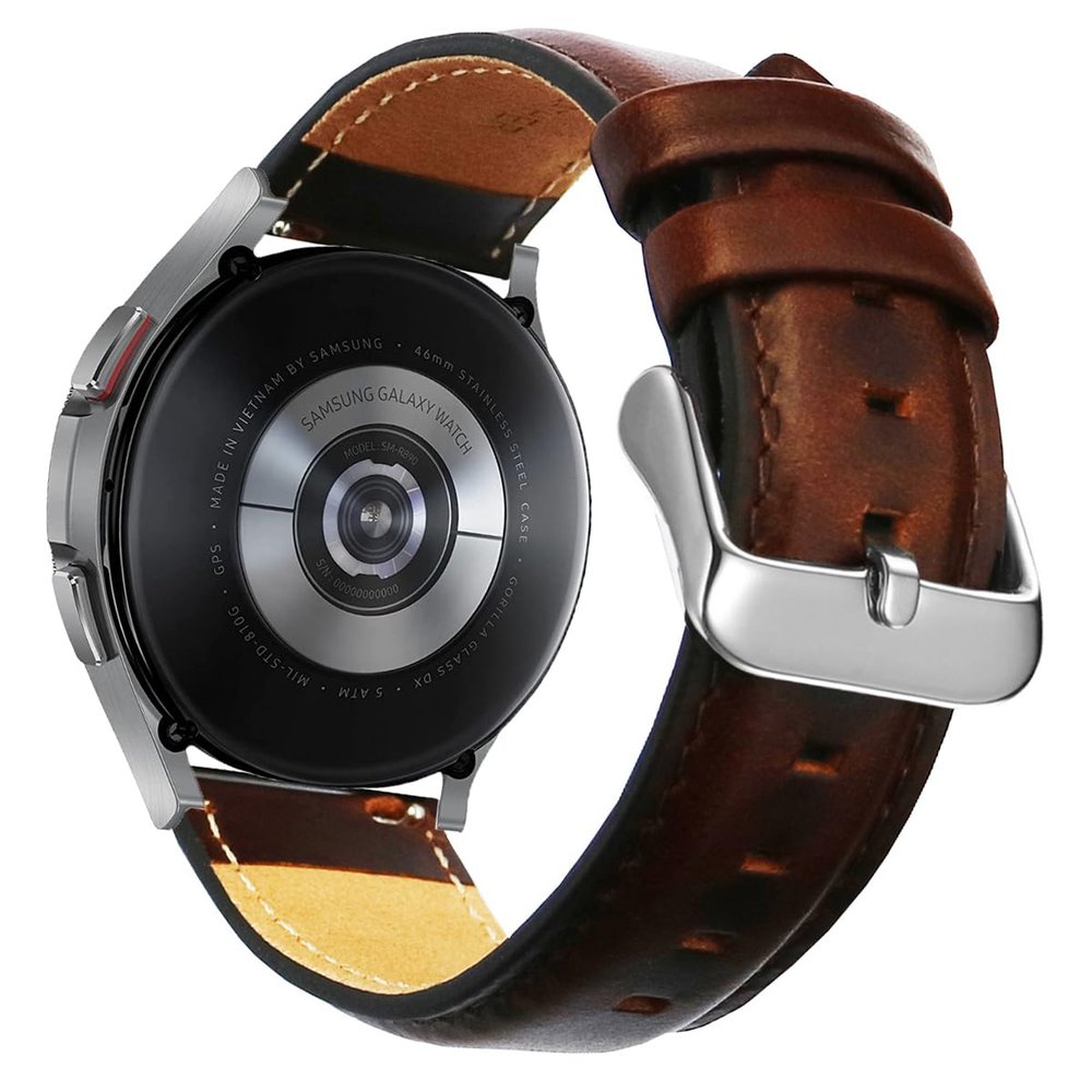 OTOPO for Galaxy Watch3 45mm Bands/Galaxy Watch 46mm Bands, 22mm Quick Release Genuine Leather Replacement strap with Stainless Steel Buckle for Samsung Galaxy Watch 3 45mm Smartwatch- Brown