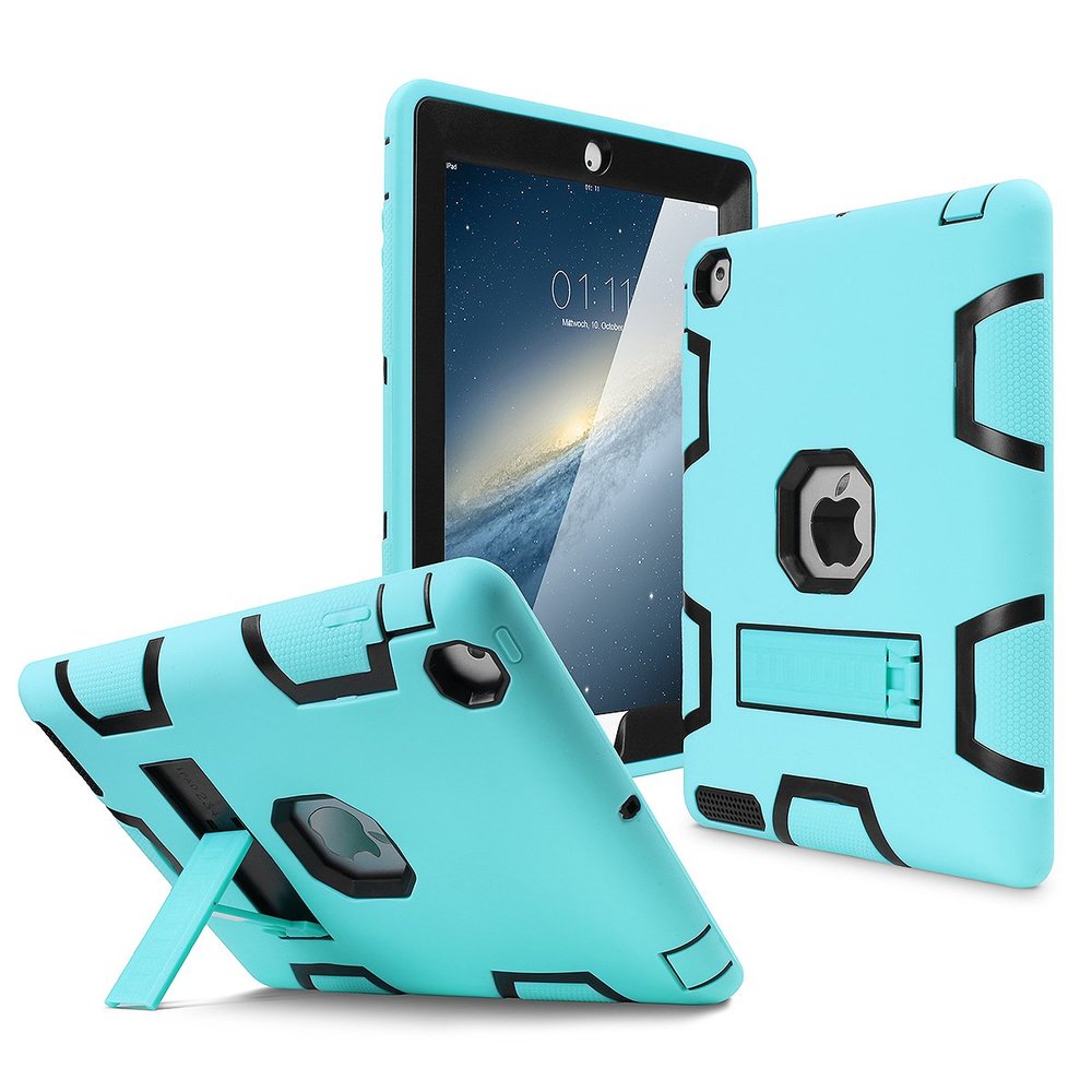 AICase for iPad 2 Case, iPad 3/iPad 4 Case, Kickstand Shockproof Heavy Duty High Impact Resistant Rugged Hybrid Three Layer Full Body Protection with Stylus for iPad 2/3/4(Light Green/Black)