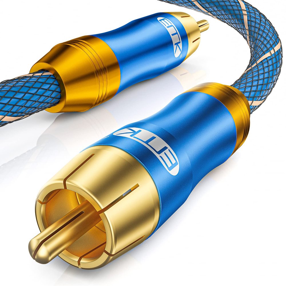 EMK Subwoofer Cable (9.8ft/3m) -Digital Coaxial/Subwoofer Cable Dual Shielded with Gold Plated RCA to RCA Connectors -Top Blue Series