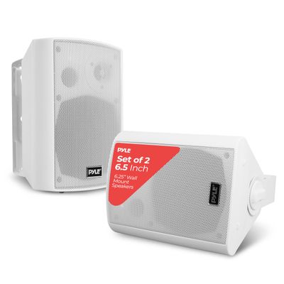 Pyle 6.5 Inch Wall Mount Waterproof Speaker System for Indoor or Outdoor Wireless Bluetooth Surround Sound System, White (2 Pack)