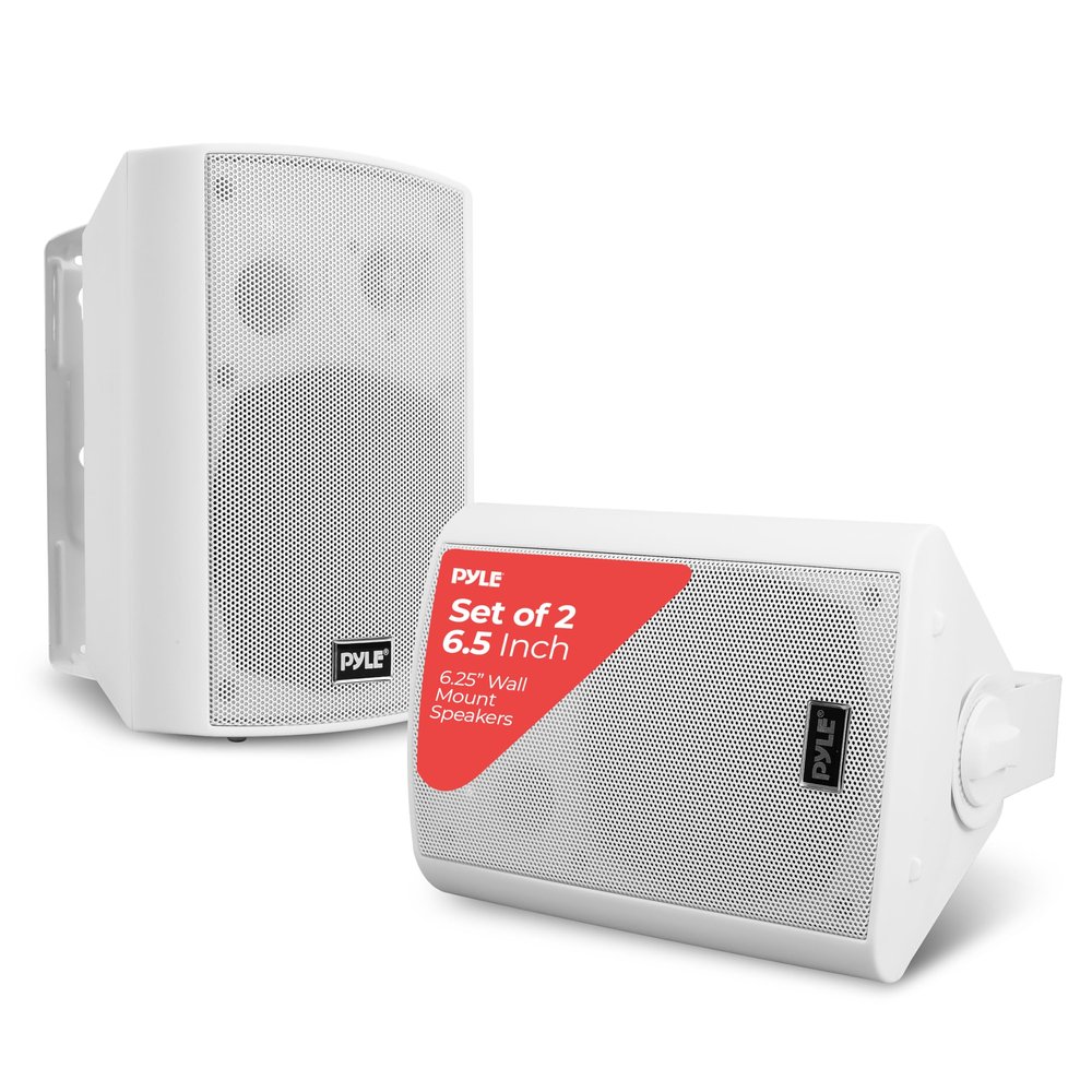 Pyle 6.5 Inch Wall Mount Waterproof Speaker System for Indoor or Outdoor Wireless Bluetooth Surround Sound System, White (2 Pack)
