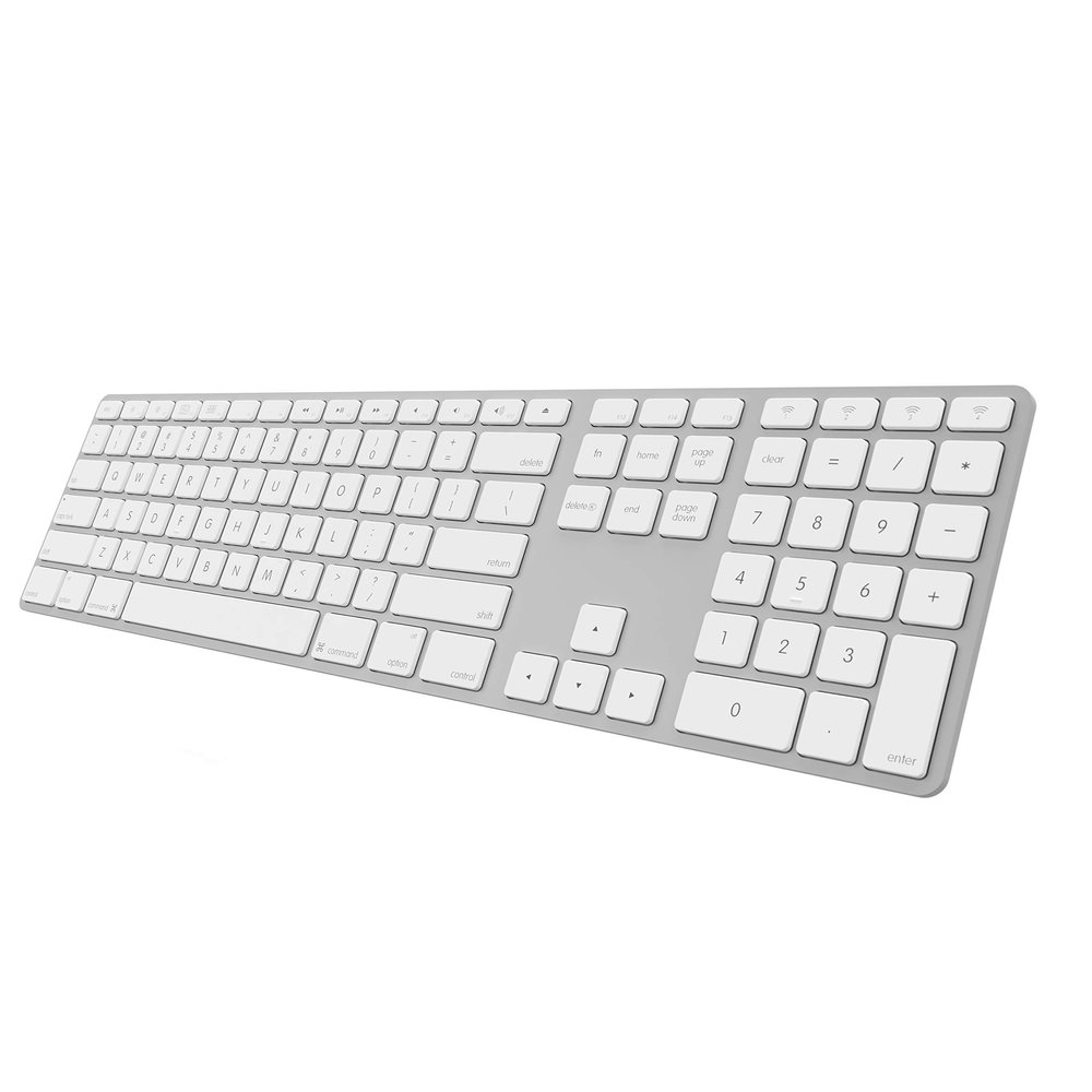 Matias FK418BTS Bluetooth Wireless Aluminum Keyboard with Numeric Keypad and 4-Device Sync - Compatible with Mac, iPhone, iPad, Android and Windows PC (Silver)