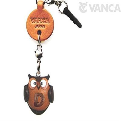 Alphabet Owl D Leather Animal Earphone Jack Accessory / Dust Plug / Ear Cap / Ear Jack *VANCA* Made in Japan #47604