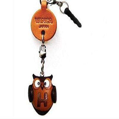 Alphabet Owl H Leather Animal Earphone Jack Accessory / Dust Plug / Ear Cap / Ear Jack *VANCA* Made in Japan #47608