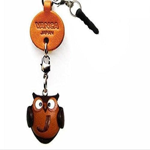 Alphabet Owl J Leather Animal Earphone Jack Accessory / Dust Plug / Ear Cap / Ear Jack *VANCA* Made in Japan #47610