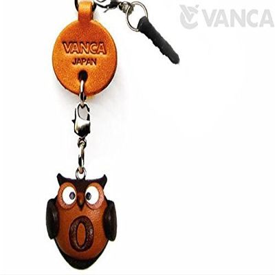 Alphabet Owl O Leather Animal Earphone Jack Accessory / Dust Plug / Ear Cap / Ear Jack *VANCA* Made in Japan #47615