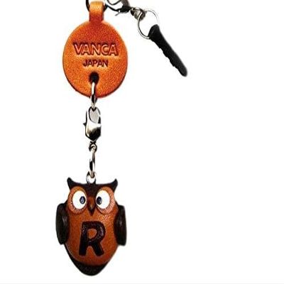 Alphabet Owl R Leather Animal Earphone Jack Accessory / Dust Plug / Ear Cap / Ear Jack *VANCA* Made in Japan #47618