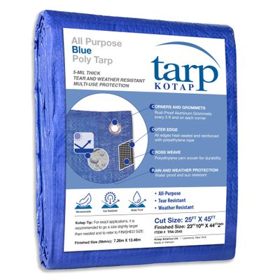 Kotap 25 x 45 Ft. All-Purpose Multi-Use Protection/Coverage 5-mil Poly Tarp, Waterproof, Blue, (TRA-2545)