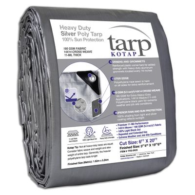 KOTAP 6x20 ft Heavy-Duty Silver Tarp Cover, 11-mil, Waterproof TRS-0620