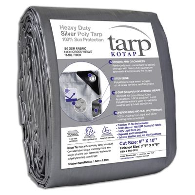 Kotap 6 x 10 Ft. Heavy-Duty Protection/Coverage Tarp, Superior Weave for Greater Longevity, 10-mil Multi-Use, Waterproof, TRS-0610, Silver (1-Pack)