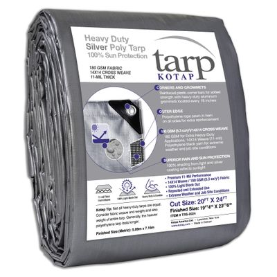 KOTAP 20x24 ft Heavy-Duty Silver Tarp, 11-mil, Waterproof, TRS-2024