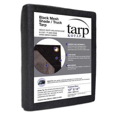 Kotap 12-ft x 14-ft Heavy-Duty 6.5 Oz Black Mesh Shade/Truck Tarp, Item: MESH-1214
