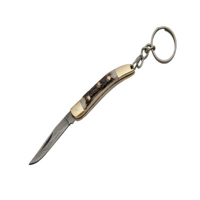 Toothpick Damascus Steel Blade Stag Handle 2.5 inch Edc Pocket Folding Knife