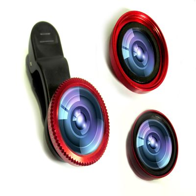 Mobile Phone Camera Lens Kit Fish Eye Lens + 2 in 1 Macro Lens & Super Wide Angle Lens with Universal Phone Clip for iPad iPhone 8 7 6 5 Samsung BlackBerry HTC and Most Smartphones (RED)