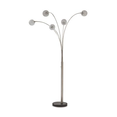 Signature Design by Ashley Winter Contemporary 95" Metal and Black Marble Floor Arc Lamp with 5 Lights & Dimmer Switch, Silver