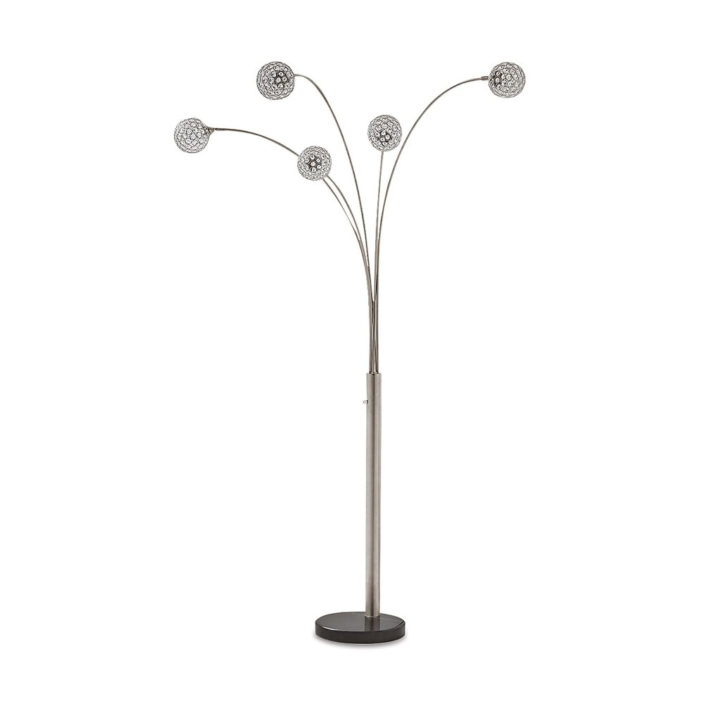 Signature Design by Ashley Winter Contemporary 95" Metal and Black Marble Floor Arc Lamp with 5 Lights & Dimmer Switch, Silver