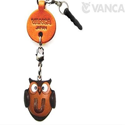 Alphabet Owl U Leather Animal Earphone Jack Accessory / Dust Plug / Ear Cap / Ear JackVANCA Made in Japan #47621