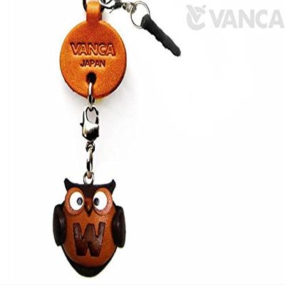 Alphabet Owl W Leather Animal Earphone Jack Accessory / Dust Plug / Ear Cap / Ear Jack *VANCA* Made in Japan #47623