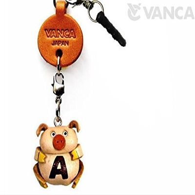 Alphabet Pig A Leather Animal Earphone Jack Accessory / Dust Plug / Ear Cap / Ear Jack *VANCA* Made in Japan #47661