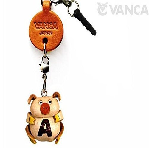 Alphabet Pig A Leather Animal Earphone Jack Accessory / Dust Plug / Ear Cap / Ear Jack *VANCA* Made in Japan #47661