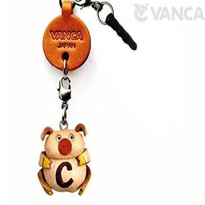 Alphabet Pig C Leather Animal Earphone Jack Accessory / Dust Plug / Ear Cap / Ear Jack *VANCA* Made in Japan #47663