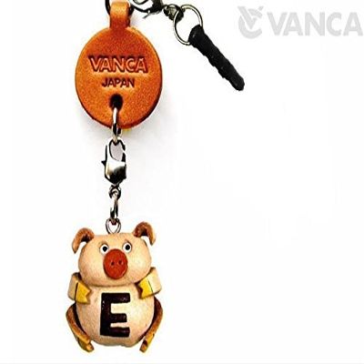 Alphabet Pig E Leather Animal Earphone Jack Accessory / Dust Plug / Ear Cap / Ear Jack *VANCA* Made in Japan #47665