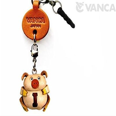 Alphabet Pig I Leather Animal Earphone Jack Accessory / Dust Plug / Ear Cap / Ear Jack *VANCA* Made in Japan #47669