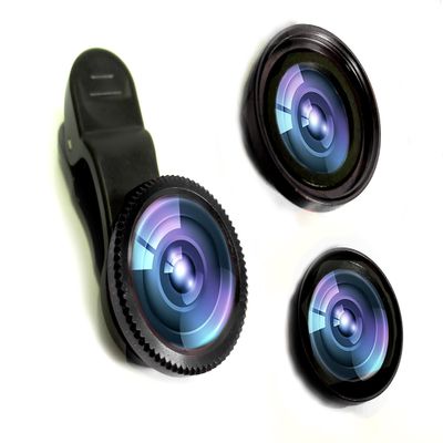 Mobile Phone Camera Lens Kit Fish Eye Lens + 2 in 1 Macro Lens & Super Wide Angle Lens with Universal Phone Clip for iPad iPhone 8 7 6 5 Samsung BlackBerry HTC and Most Smartphones (Black)