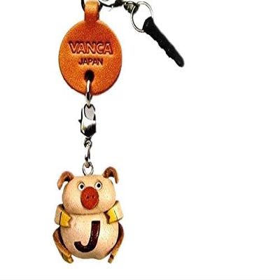 Alphabet Pig J Leather Animal Earphone Jack Accessory / Dust Plug / Ear Cap / Ear Jack *VANCA* Made in Japan #47670