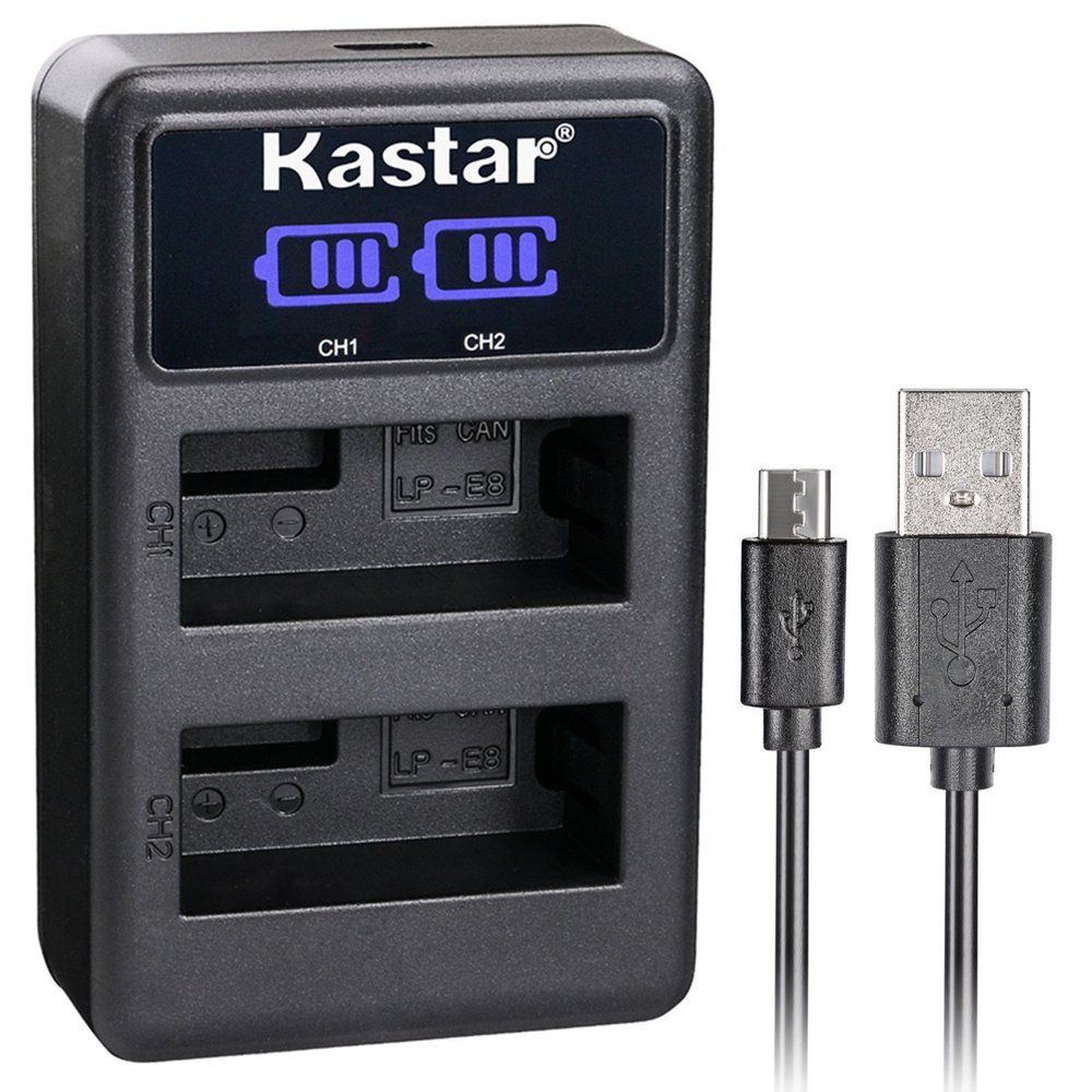 Kastar Dual LCD Charger for Canon LP-E8 LPE8 LC-E8 and Canon EOS Rebel T2i T3i T4i T5i, Canon EOS 550D, Canon EOS 600D 650D, Canon EOS 700D, Canon EOS Kiss X4, Canon EOS Kiss X5, Kiss Canon EOS X6