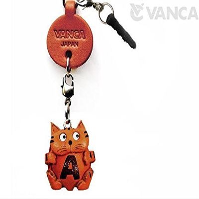 Alphabet Cat A Leather Animal Earphone Jack Accessory / Dust Plug / Ear Cap / Ear Jack *VANCA* Made in Japan #47631