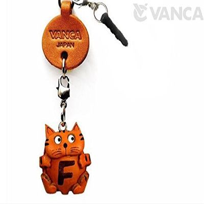 Alphabet Cat F Leather Animal Earphone Jack Accessory / Dust Plug / Ear Cap / Ear Jack *VANCA* Made in Japan #47636