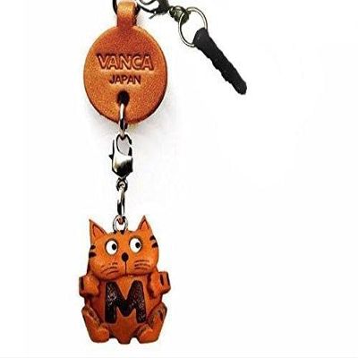 Alphabet Cat M Leather Animal Earphone Jack Accessory / Dust Plug / Ear Cap / Ear Jack *VANCA* Made in Japan #47643