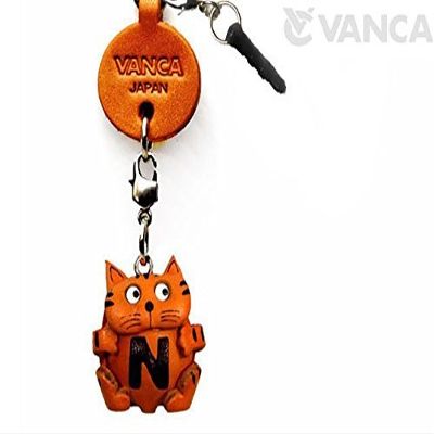 Alphabet Cat N Leather Animal Earphone Jack Accessory / Dust Plug / Ear Cap / Ear Jack *VANCA* Made in Japan #47644