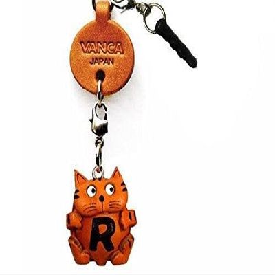 Alphabet Cat R Leather Animal Earphone Jack Accessory / Dust Plug / Ear Cap / Ear Jack *VANCA* Made in Japan #47648