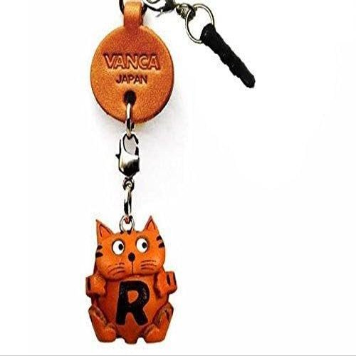 Alphabet Cat R Leather Animal Earphone Jack Accessory / Dust Plug / Ear Cap / Ear Jack *VANCA* Made in Japan #47648