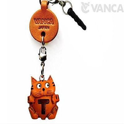 Alphabet Cat T Leather Animal Earphone Jack Accessory / Dust Plug / Ear Cap / Ear Jack *VANCA* Made in Japan #47650