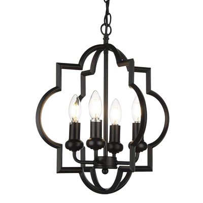 riomasee Black Foyer Chandelier (4-Light,15.8 x 18.1),Lantern Farmhouse Pendant Light Fixtures for Dining Room,Living Room,Kitchen Island
