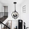 riomasee Black Foyer Chandelier (4-Light,15.8 x 18.1),Lantern Farmhouse Pendant Light Fixtures for Dining Room,Living Room,Kitchen Island view 2