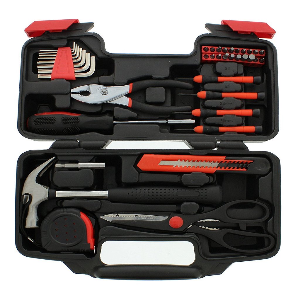 PrimeTrendz 39 Piece General Household Hand Tool Kit Starter Set with Plastic Toolbox Storage Case