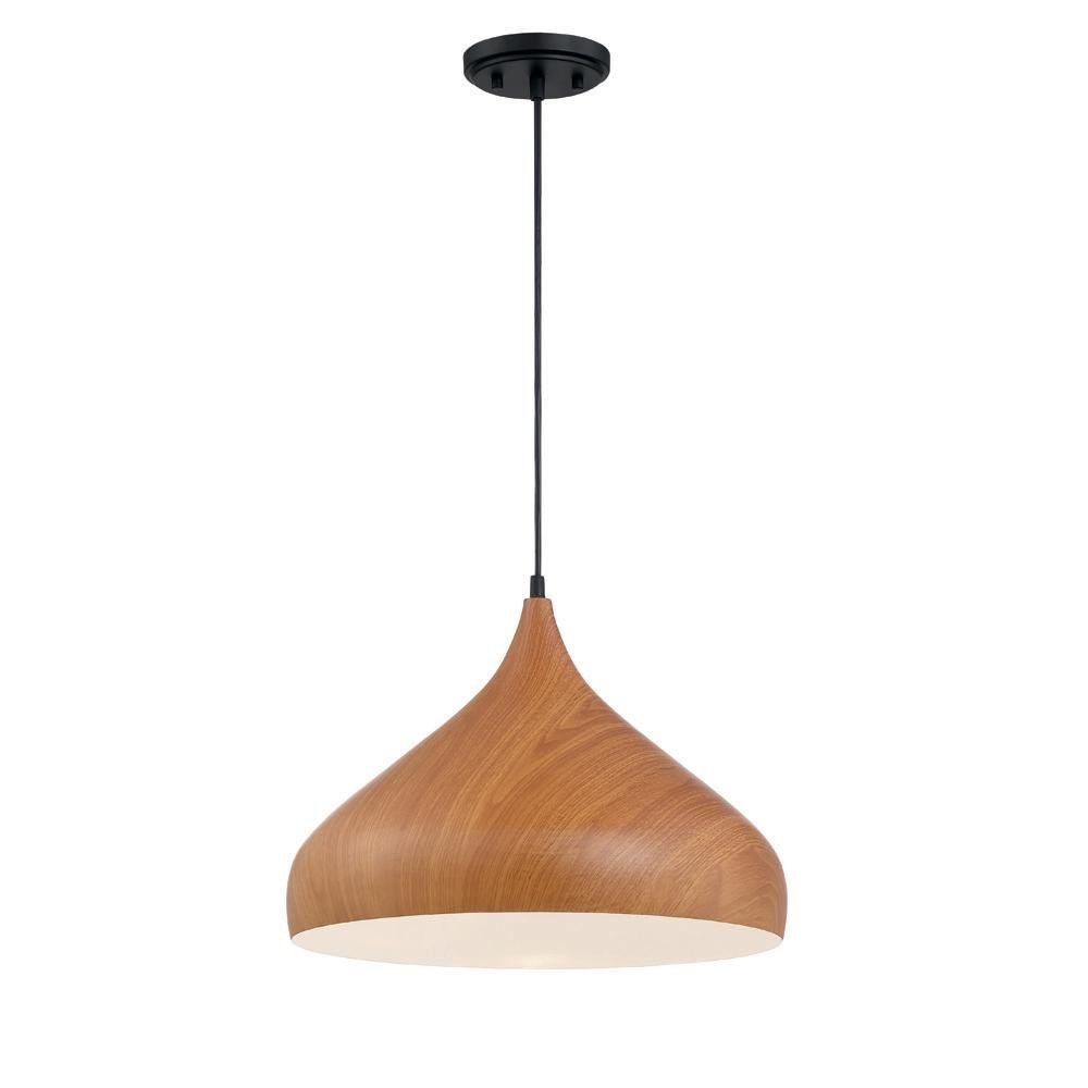 Designers Fountain Hana 60-Watt 1-Light Pendant with Robusta Wood Finish Shade 3545-319