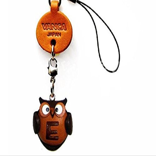 Vanca.com Alphabet Owl E Leather Animal mobile/Cellphone Charm VANCA CRAFT-Collectible Cute Mascot Made in Japan