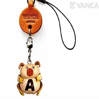 Alphabet Pig A Leather Animal Mobile/Cellphone Charm VANCA CRAFT-Collectible Cute Mascot Made in Japan