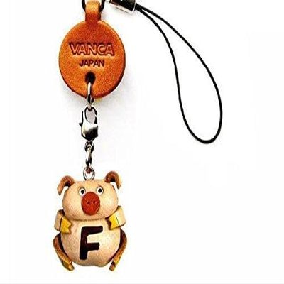 Vanca.com Alphabet Pig F Leather Animal mobile/Cellphone Charm VANCA CRAFT-Collectible Cute Mascot Made in Japan