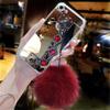 Case for Galaxy A710,Fluffy Pom-pom Ball Hairy Fur Pearl Diamond Rhinestone Hand Chain Holder Bracelet Shiny Reflective Mirror Case for Samsung Galaxy A710 A7 2016 (Star Red) view 2
